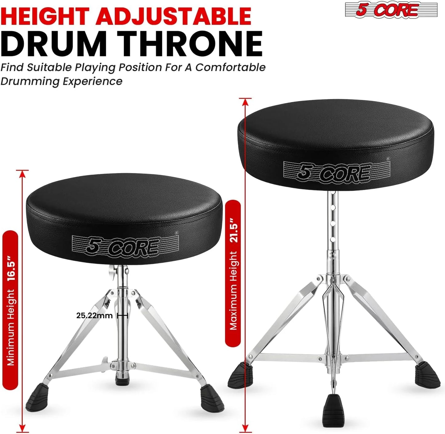 5Core Drum Throne Adjustable Guitar Stool Padded Seat + Drum Practice Pad Snare Drumming Stand