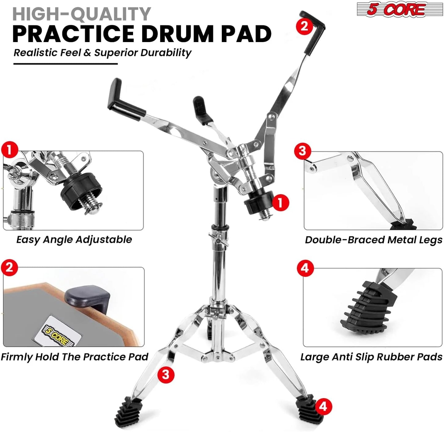 5Core Drum Throne Adjustable Guitar Stool Padded Seat + Drum Practice Pad Snare Drumming Stand