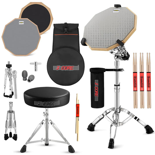 5Core Drum Throne Adjustable Guitar Stool Padded Seat + Drum Practice Pad Snare Drumming Stand