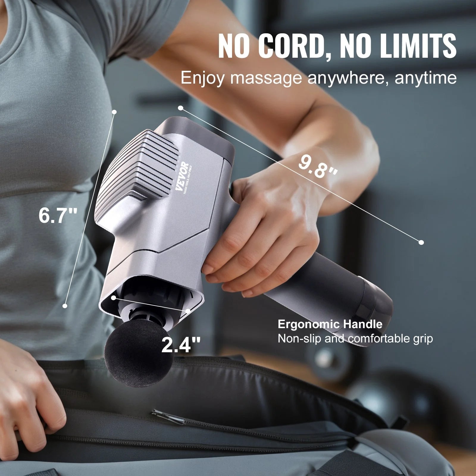 VEVOR Massage Gun Deep Tissue, Percussion Muscle Massager for Athletes - with 8 Speed Levels & 6 Massage Heads, 16V 2500Mah Batteries, Handheld Massage Gun for Pain Relief, Muscle Relaxation