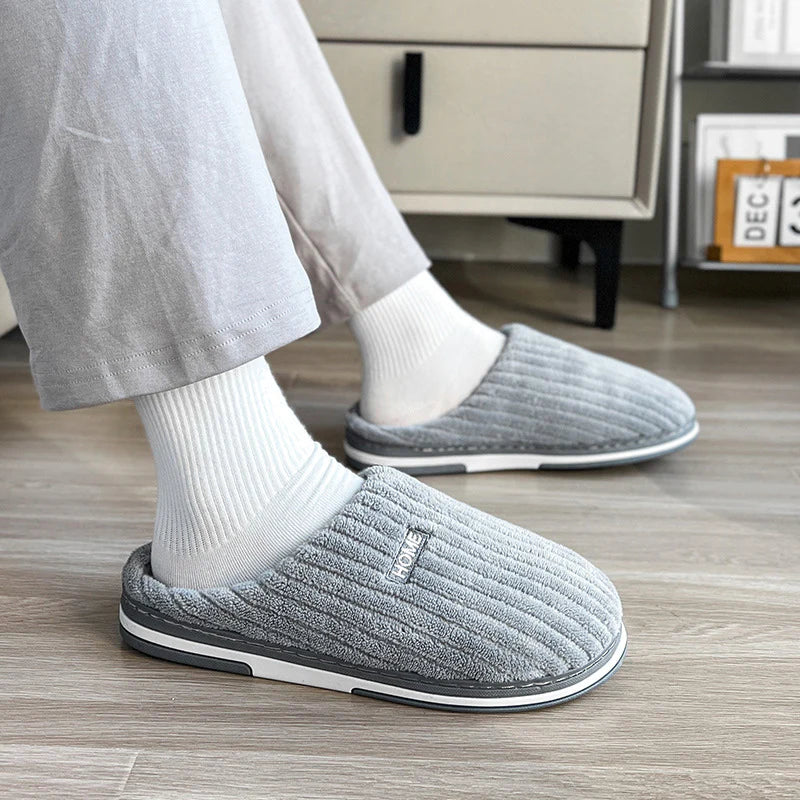 Solid Color Simple Cotton Slippers Winter Non-Slip Home Warm Plush Slippers Household Indoor Couple Women'S House Shoes