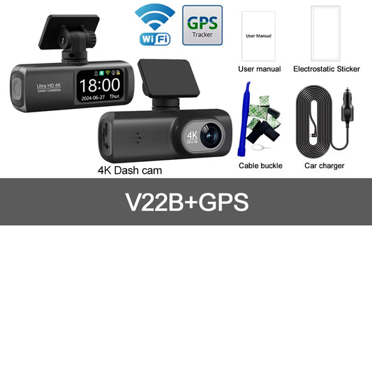 UHD 4K Dash Cam Dual Lens Driving Recorder Car DVR 1080P Rear Lens Camera Built-In Wifi GPS 24-Hour Parking Monitoring Black Box